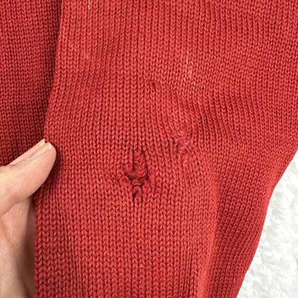 Vintage Wool Cardigan Sweater Distressed Brick Red Primitive 40s Varsity USA - Picture 4 of 16